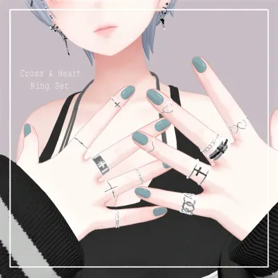 Cross & heart Ring & set